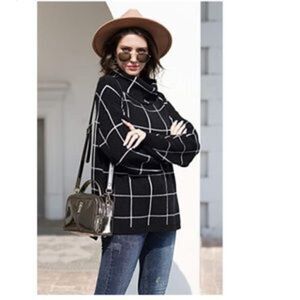 New Grid Pattern Turtleneck Knitted Jumper Sweater